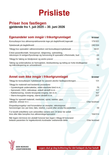 Prisliste lege - Klikk for stort bilde