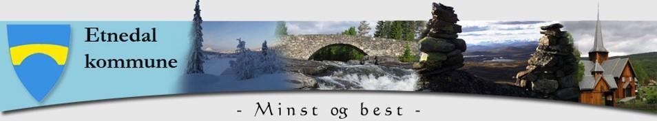 Logo bilde av Etnedal kommune, snø Lundebrue og Bruflat kyrkje. - Klikk for stort bilde
